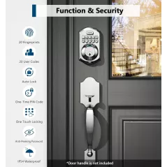 TEEHO TE002 Serrure de Porte à Empreinte Digitale - Sans Clé, Clavier Électronique, Verrou Intelligent Satin Nickel