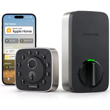 ULTRALOQ Bolt Serrure Intelligente WiFi Empreinte Digitale, Compatible Apple Home, Siri, Alexa, 8-en-1, App, Clavier, Batterie 1