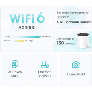 TP-Link Deco X55 AX3000 WiFi 6 Mesh System - 6500 Sq.Ft Coverage (3-Pack)