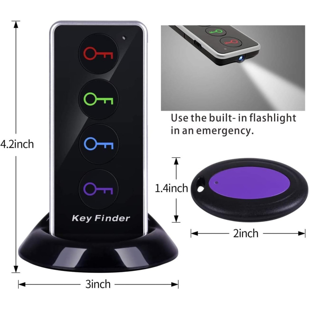 Reyke Key Finder – 80dB+ RF Tracker, 131ft Range, 1 Transmitter & 4 Receivers