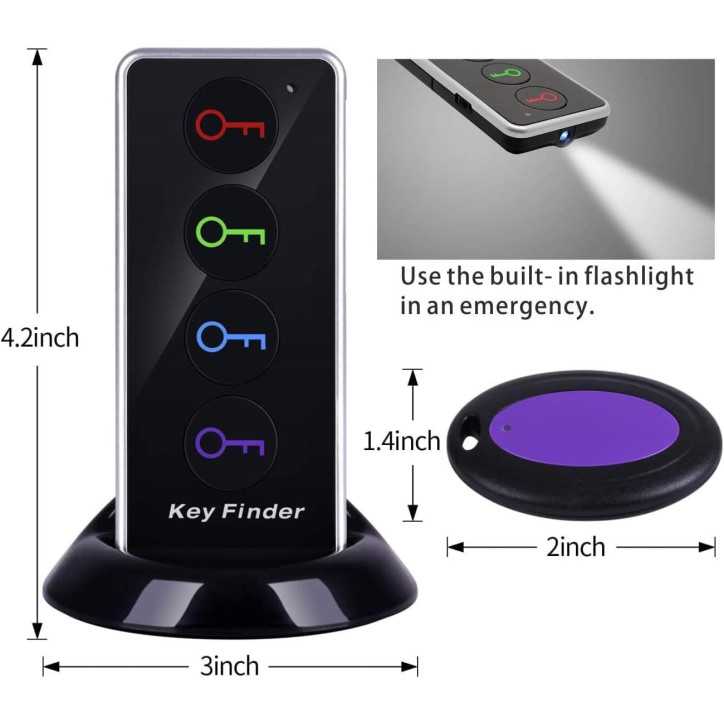 Reyke Key Finder - 80dB+ RF Tracker, 131ft Range, 1 Transmitter & 4 Receivers for Wallet, Phone, Pet