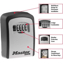 Master Lock 5401EC Wall Mount Lock Box, 5-Key Capacity, Black, Combo Set