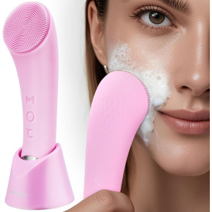 PRITECH Rechargeable Silicone Facial Cleansing Brush with Heat Massage