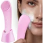 Brosse Nettoyante Visage PRITECH Rechargeable Silicone avec Massage Chauffant Vibrant Étanche Rose