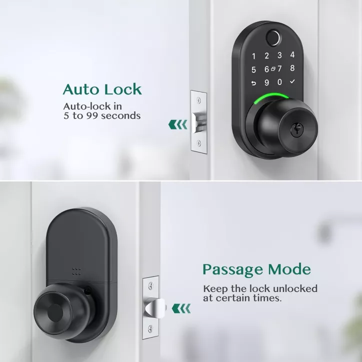 Serrure de porte intelligente Yamiry avec clavier, empreinte digitale et poignée, installation facile