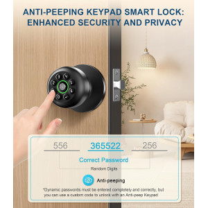 Serrure Biométrique Porte Empreinte Digital avec Clavier NoirMat