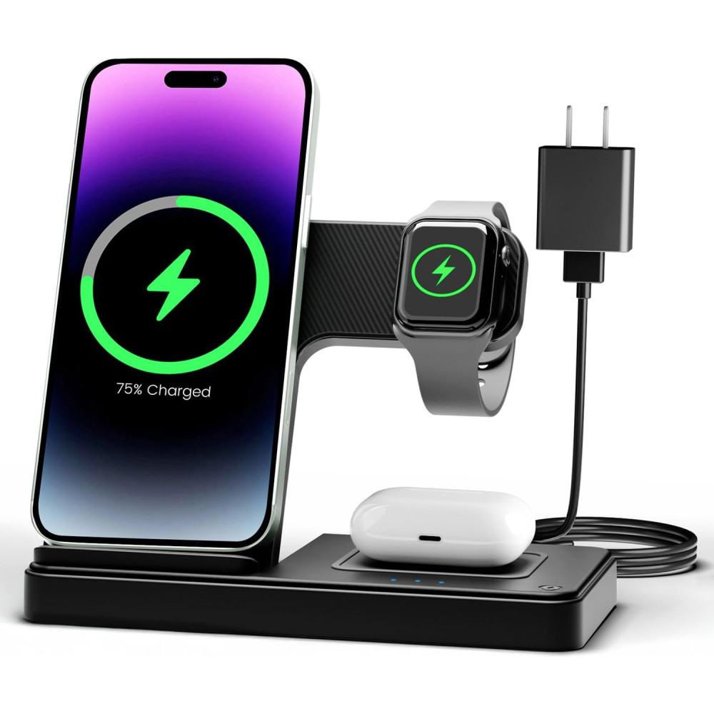 3-in-1 Wireless Charger Stand for iPhone, Apple Watch & AirPods