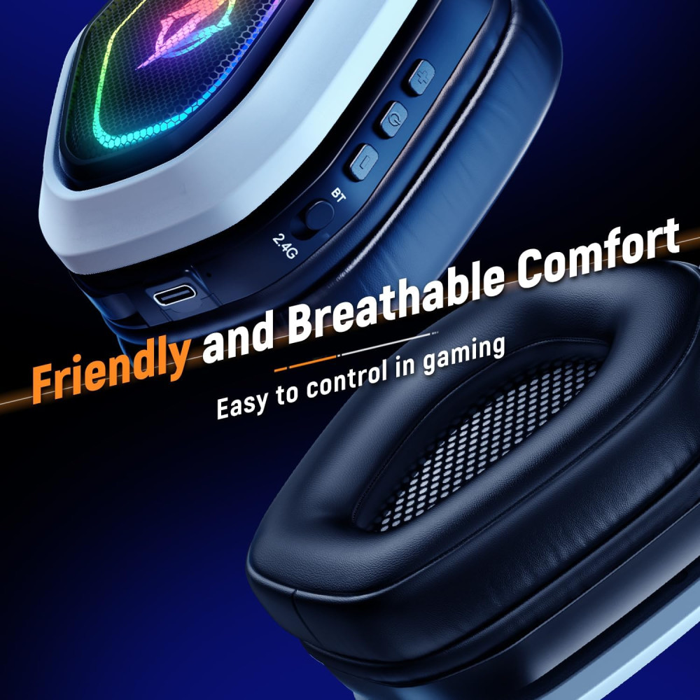 Ozeino 2.4GHz Wireless Gaming Headset - USB & Type-C, 40-Hr Battery