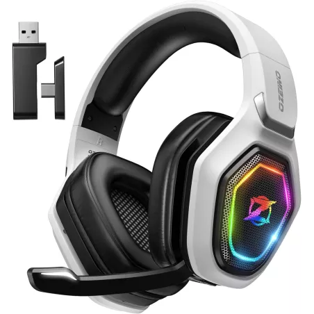 Casque Gaming Sans Fil Ozeino 2.4GHz USB & Type-C avec Micro Flip, 40h Autonomie, PC/PS5/PS4/Switch