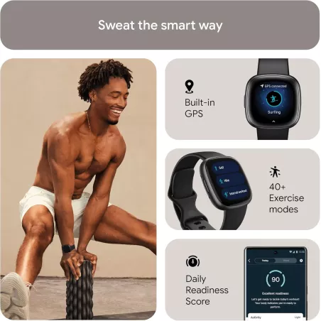 Fitbit Versa 4 Montre Connectée Fitness GPS, Cardio 24/7, Suivi Sommeil, 40+ Modes Sport, Noir
