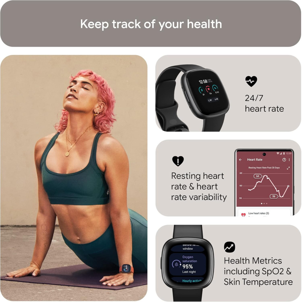 Fitbit Versa 4 : Montre Connectée Fitness avec GPS & Suivi Coeur
