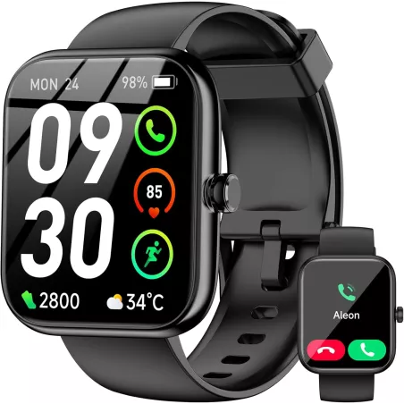 Montre Connectée Alexa 1.83 HD, Appels Bluetooth, Coach Sport, 120+ Modes, Étanche IP68 - Noir