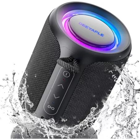Enceinte Bluetooth Portable Étanche IP67 15W, Batterie 2500mAh, Son Stéréo, Lumières, TWS, BT5.3 (Noir)