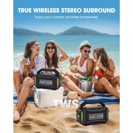 Haut-parleur Bluetooth sans fil 80W, étanche IPX6, 20H, TWS, pour chantier, extérieur, atelier, noir