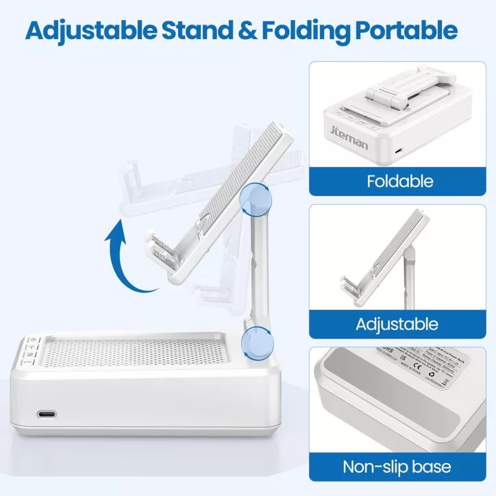 Support de téléphone portable JTEMAN avec enceinte Bluetooth sans fil - Cadeau, support bureau blanc