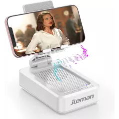 Support de téléphone portable JTEMAN avec enceinte Bluetooth sans fil - Cadeau, support bureau blanc