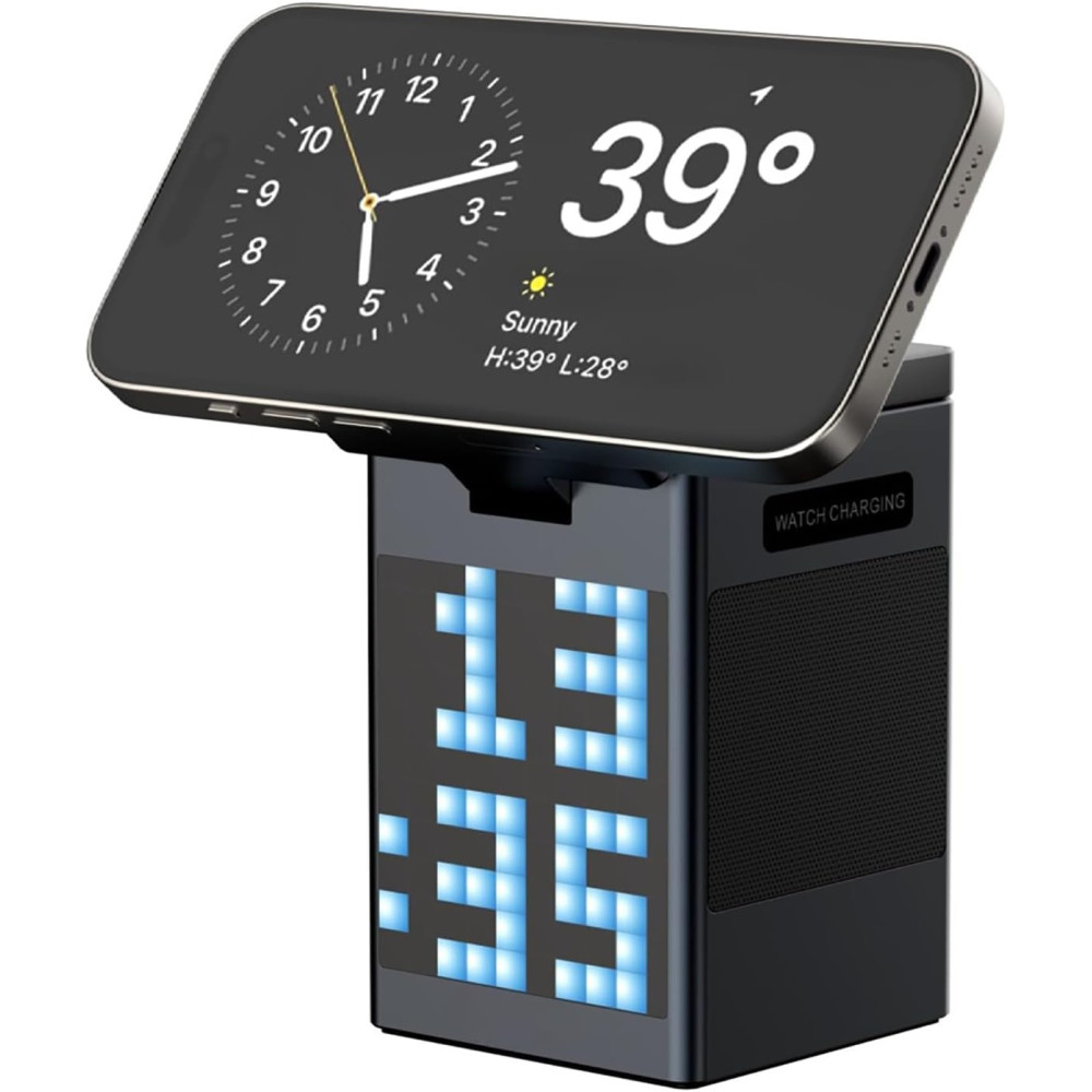 3-in-1 Wireless Charger with Bluetooth Speaker, Alarm Clock & USB Port