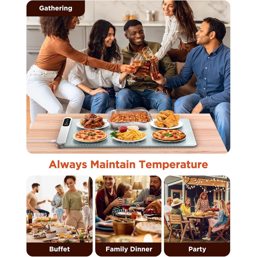 FEPPO Food Warming Mat – Fast, Adjustable Graphene Heating Tray with Timer
