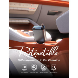 LISEN 69W Retractable Car Charger USB-C Fast Charger for iPhone & More