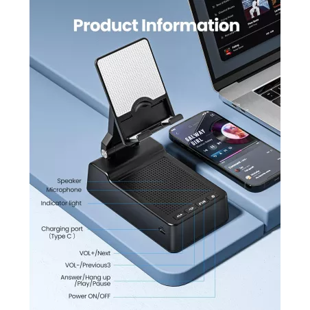 Support téléphone avec enceinte Bluetooth, son HD Surround, cadeau cool pour hommes, femmes, Noël et anniversaires