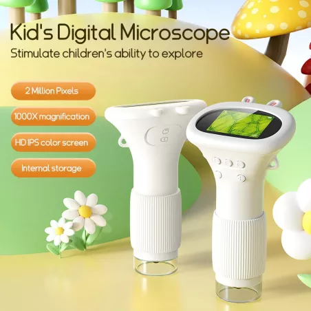 Microscope Portable pour Enfants - Loupe Digitale Mini Éducative pour Filles et Garçons, Cadeau Anniversaire Noël
