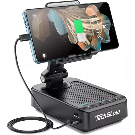 Support Téléphone Pliable TechGlow 360°, Enceinte Bluetooth, Power Bank - Cadeau High-Tech Cool