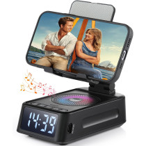 Wireless Phone Stand with Bluetooth Speaker & Clock - Ideal Gift for Him & Her
