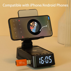 Wireless Phone Stand with Bluetooth Speaker & Clock - Ideal Gift for Him & Her