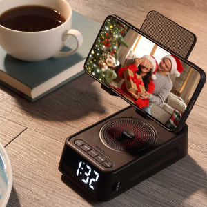 Wireless Phone Stand with Bluetooth Speaker & Clock - Ideal Gift for Him & Her