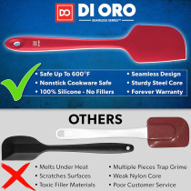 DI ORO Large Heat-Resistant Silicone Spatula – 600ºF, Red, Pro-Grade