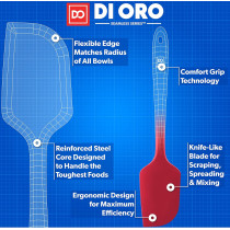 DI ORO Large Heat-Resistant Silicone Spatula – 600ºF, Red, Pro-Grade