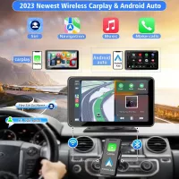 Ecran Portable 7 HD Tactile sans Fil avec Apple CarPlay, Android Auto, Bluetooth 5.2 et Caméra de Recul