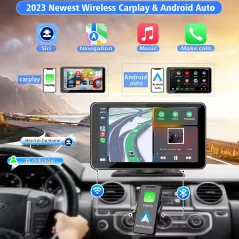 Ecran Portable 7 HD Tactile sans Fil avec Apple CarPlay, Android Auto, Bluetooth 5.2 et Caméra de Recul