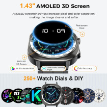 2025 Smart Watch 1.43 AMOLED, 60 Days, 130+ Sports, Heart Rate Monitor