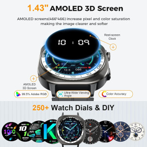 Montre Connectée 2025 AMOLED 3D 1.43 IP68 Sport & Santé