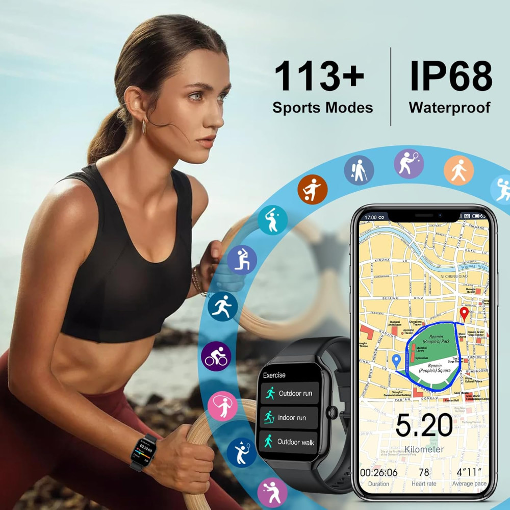 Montre Connectée 2025, Appels, 113+ Modes Sport, IP68