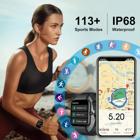 Montre Connectée 1.96 HD Unisexe 2025, Appels, Fréquence Cardiaque, Sommeil, SpO2, 113+ Sports, IP68