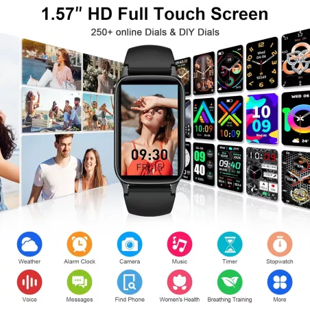 Montre Connectée 2025 – Tracker Fitness IP68 1.57” Homme/Femme