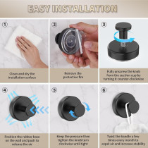 2025 Upgraded Drill-Free Stainless Steel Suction Cup Hooks - 4 Pack Black