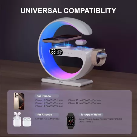 RYND 2025 : Enceinte 5-en-1 avec Horloge et Chargeur Sans Fil