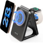2025 Wireless Magnetic 3-in-1 Fast Charging Station for iPhone 17-12 Pro Max, Apple Watch & AirPods with Light