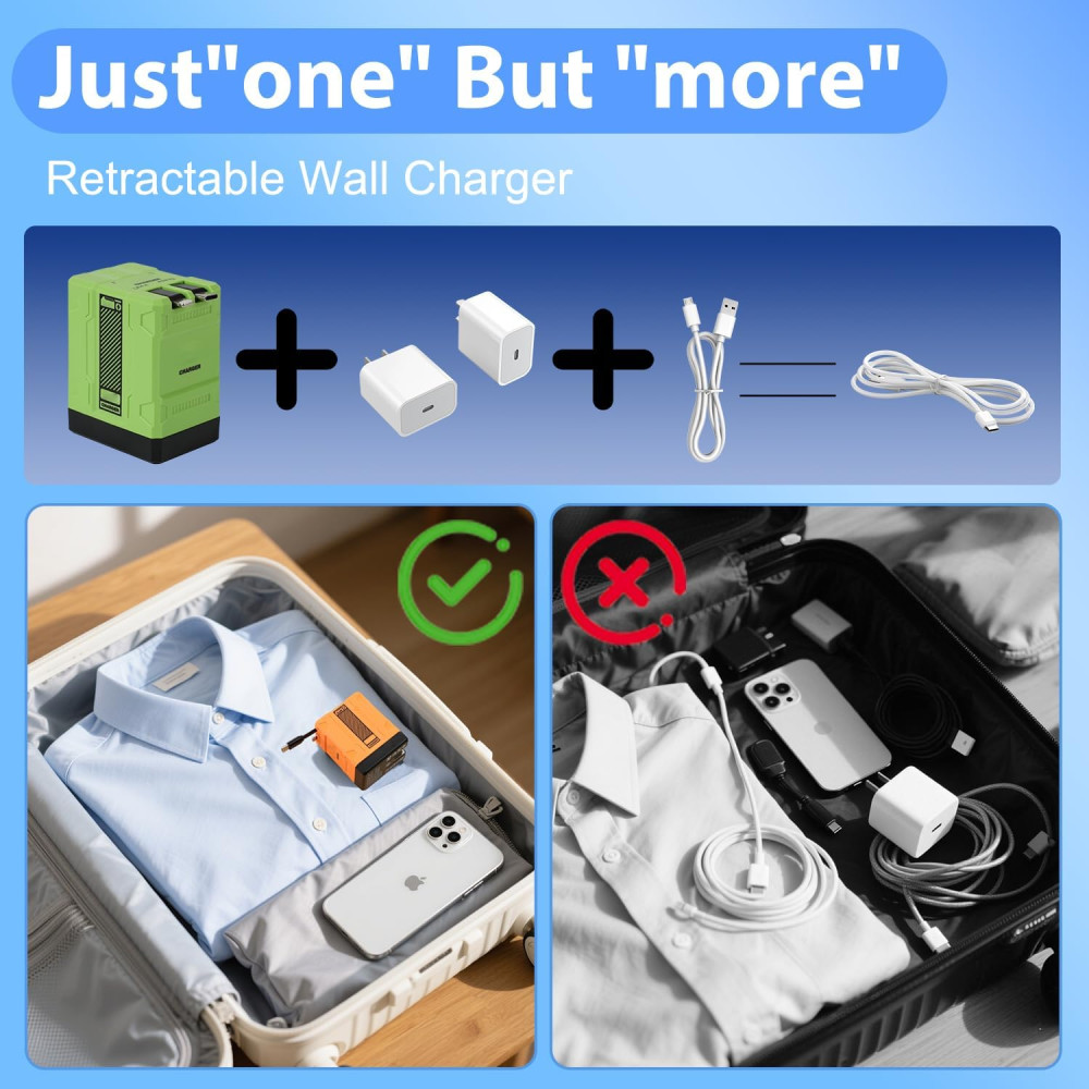 2025 Retractable 2-in-1 120W Fast Charger Adapter – Foldable Plug Green
