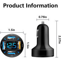 66W Fast USB Car Charger with Voltmeter LED Display Compatible with iPhone 14/13/12/11 Pro & Samsung S Series