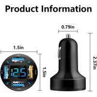 Chargeur Voiture USB 66W Rapide avec Voltmètre LED Compatible iPhone 14/13/12/11/S22/S21/S10/S9