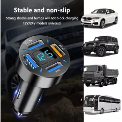 Chargeur Voiture 66W USB Rapide avec Voltmètre LED - iPhone & Samsung
