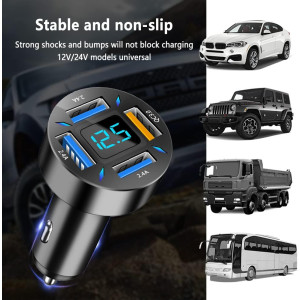 Chargeur Voiture 66W USB Rapide avec Voltmètre LED - iPhone & Samsung