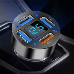 Chargeur Voiture 66W USB Rapide avec Voltmètre LED - iPhone & Samsung
