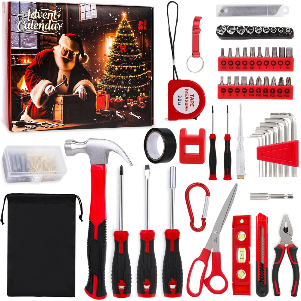 Advent Calendar 2025 for Men - 24-Day Hand Tool Set for Home & Garage