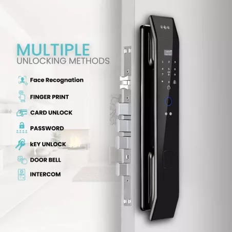 Serrure de porte WiFi intelligente avec reconnaissance faciale 3D, empreinte, sonnette vidéo et interphone