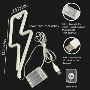 Enseigne Néon Éclair Jaune LED pour Décor Mural - USB/Batterie